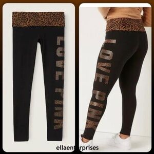 PINK Victoria's Secret Black Leggings with Rainbow and Leopard Details